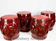 Set 4 Chinese Porcelain Seats - Oxblood Glaze China Stools